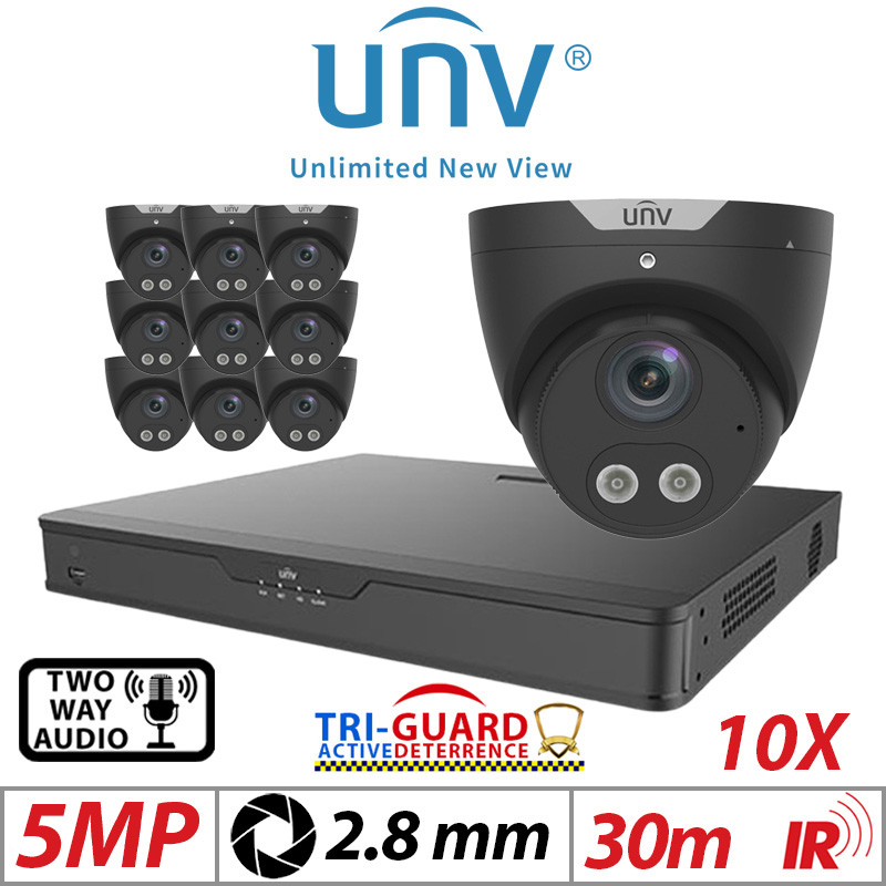 ‌‌‌‌‌5MP 16CH UNIVIEW KIT - 10X - TRI-GUARD COLORHUNTER - 24/7 COLOUR - HD IR TURRET NETWORK CAMERA WITH LIGHT, AUDIBLE WARNING AND DEEP LEARNING ARTIFICIAL INTELLIGENCE 2.8MM IPC3615SB-ADF28KMC-I0 BLACK