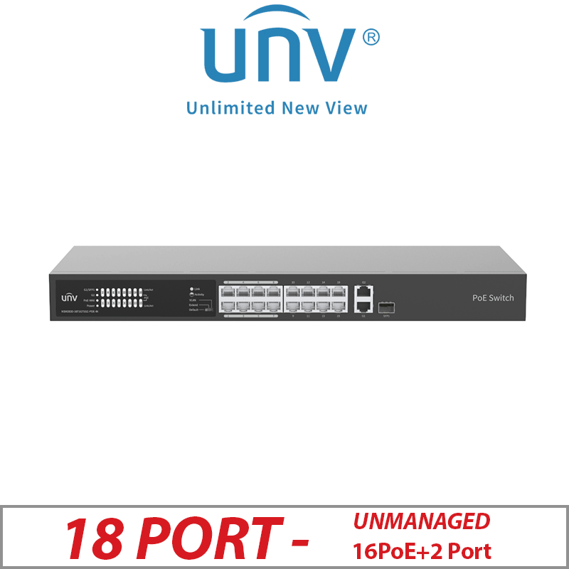 18 PORT NETWORK UNMANAGED POE SWITCH WITH GIGABIT UPLINK NSW2020-16T1GT1GC-POE-IN