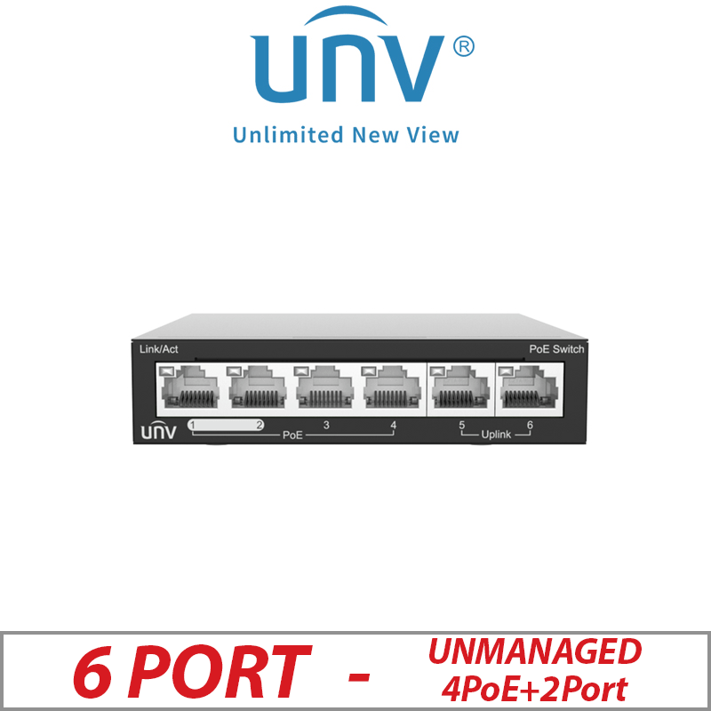 6 PORT UNIVIEW 4POE+2PORT UNMANAGED SWITCH UNV-NSW2020-6T-POE-IN