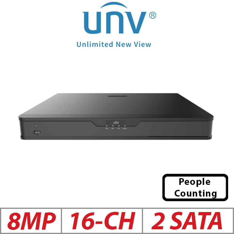 8MP 16-CH UNIVIEW POE 2-SATA NVR WITH VIDEO CONTENT ANALYSIS ULTRA 265/H.265/H.264 UNV-NVR302-16S2-P16
