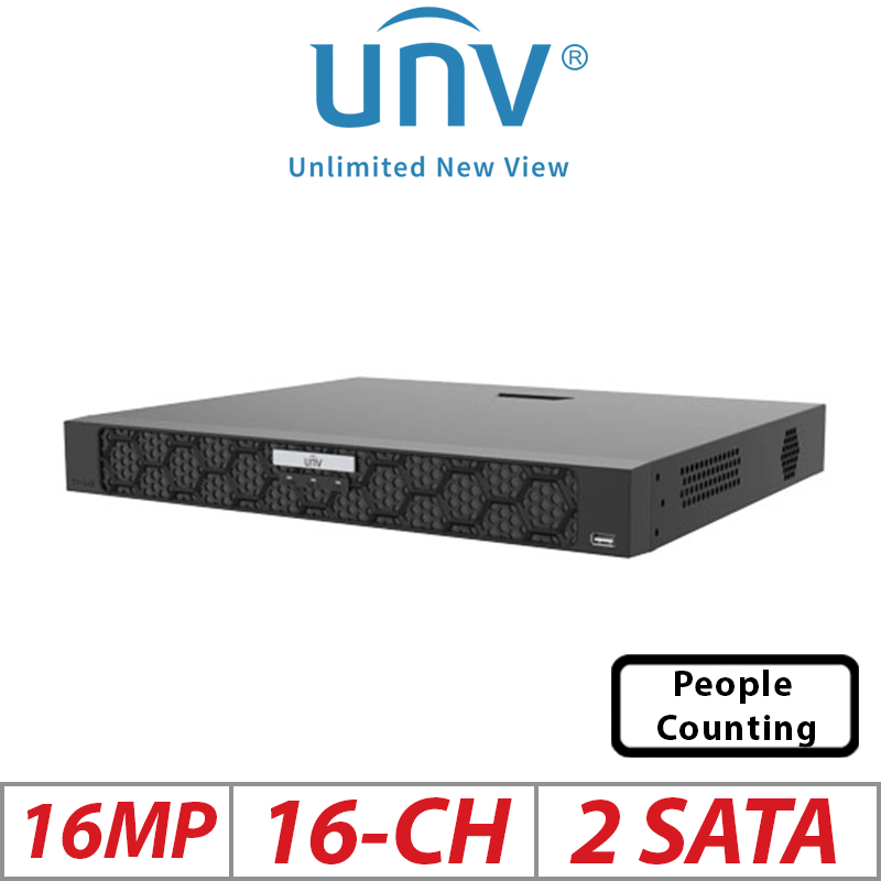 16MP 16-CH UNIVIEW 2-SATA NVR ULTRA 265/H.265/H.264 UNV-NVR502-16B-P16