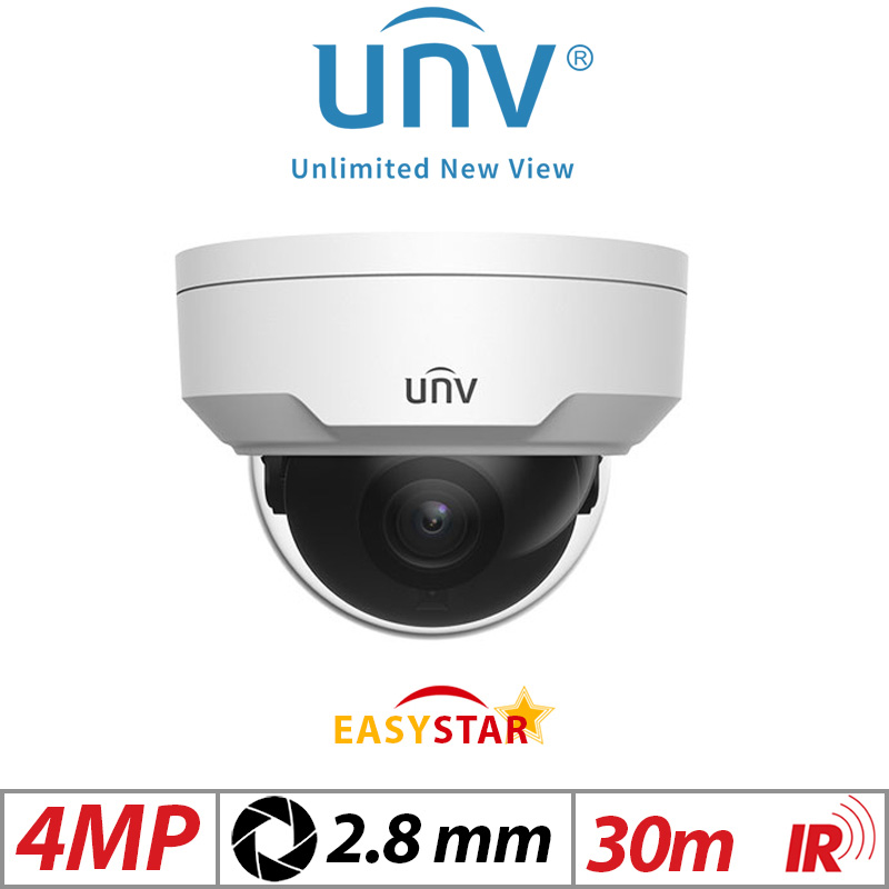 ‌4MP UNIVIEW STARLIGHT VANDAL-RESISTANT NETWORK FIXED DOME CAMERA 2.8MM IPC324LE-DSF28K-G