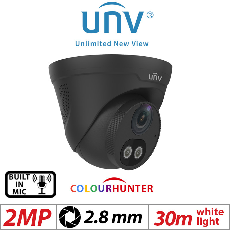 ‌2MP UNIVIEW COLORHUNTER - 24/7 COLOUR - HD IR TURRET NETWORK CAMERA WITH BUILT IN MIC 2.8MM BLACK IPC3612LE-ADF28KMC-WL