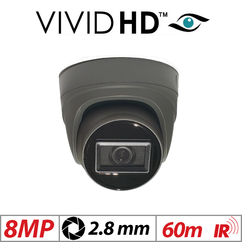8MP VIVID HD 8MP 4K UHD 60M TURRET CAMERA 2.8MM IN GREY GRADED ITEM