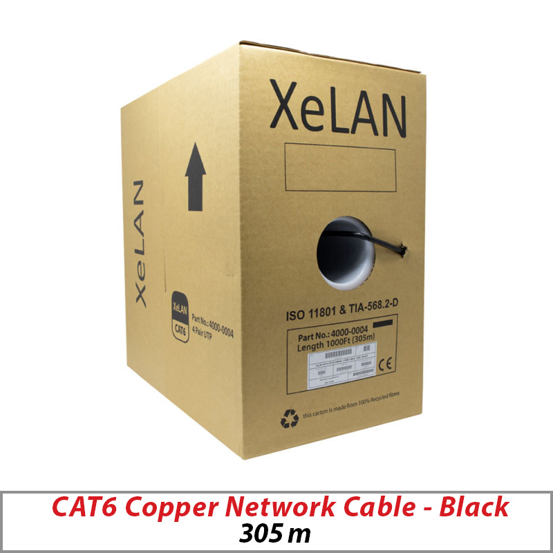 CAT6 XELAN NETWORK INDOOR/OUTDOOR UTP RJ45 LAN SOLID COPPER CABLE 305m BLACK