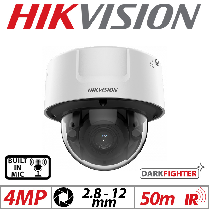 4MP HIKVISION DARKFIGHTER VANDAL RESISTANT DOME IP NETWORK CAMERA WITH BUILT IN MIC AND MOTORIZED VARIFOCAL ZOOM 2.8-12MM WHITE iDS-2CD7146G0-IZS