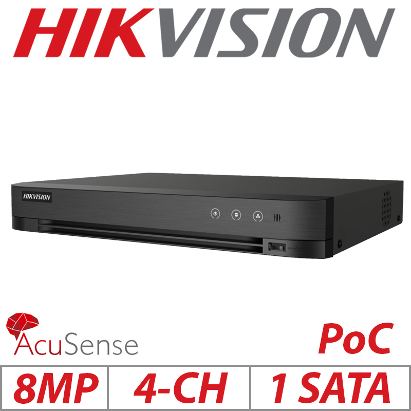 8MP 4-CH HIKVISION 1U H.265 ACUSENSE PoC DVR iDS-7204HTHI-M1-P