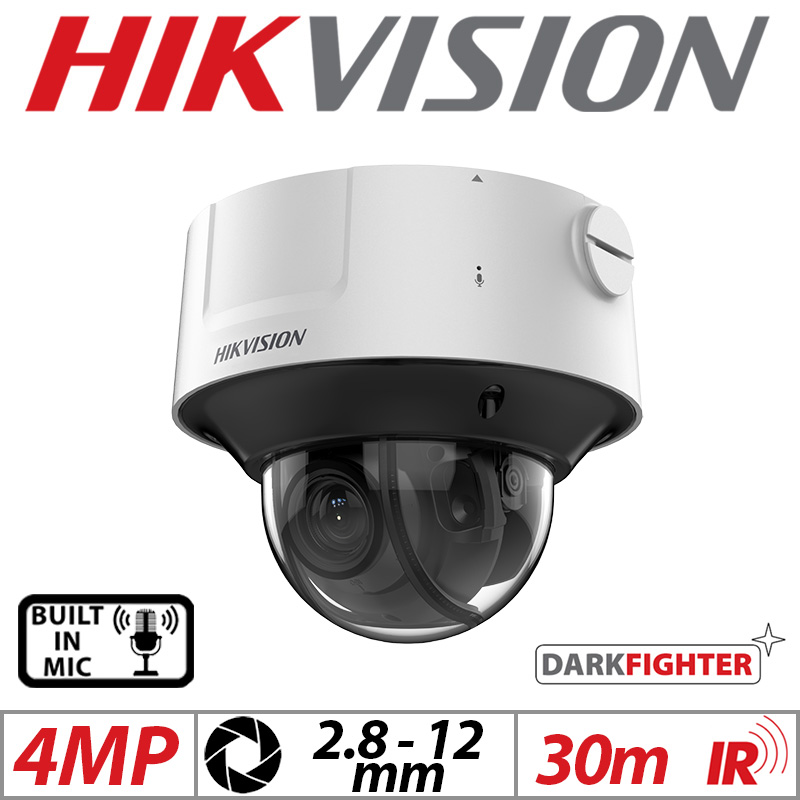 4MP HIKVISION DARKFIGHTER VANDAL RESISTANT DOME IP NETWORK CAMERA WITH BUILT IN MIC AND MOTORIZED VARIFOCAL ZOOM 2.8-12MM WHITE iDS-2CD7546G0-IZHS