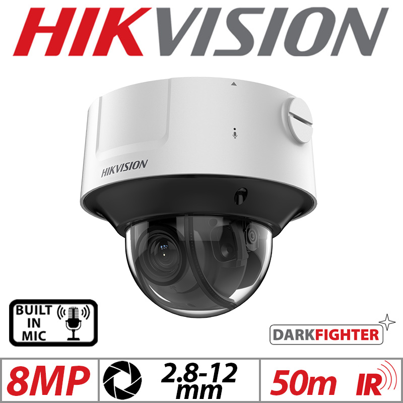 8MP HIKVISION DARKFIGHTER VANDAL RESISTANT NETWORK CAMERA WITH BUILT IN MIC AND MOTORIZED VARIFOCAL ZOOM 2.8-12MM WHITE iDS-2CD7586G0-IZHS