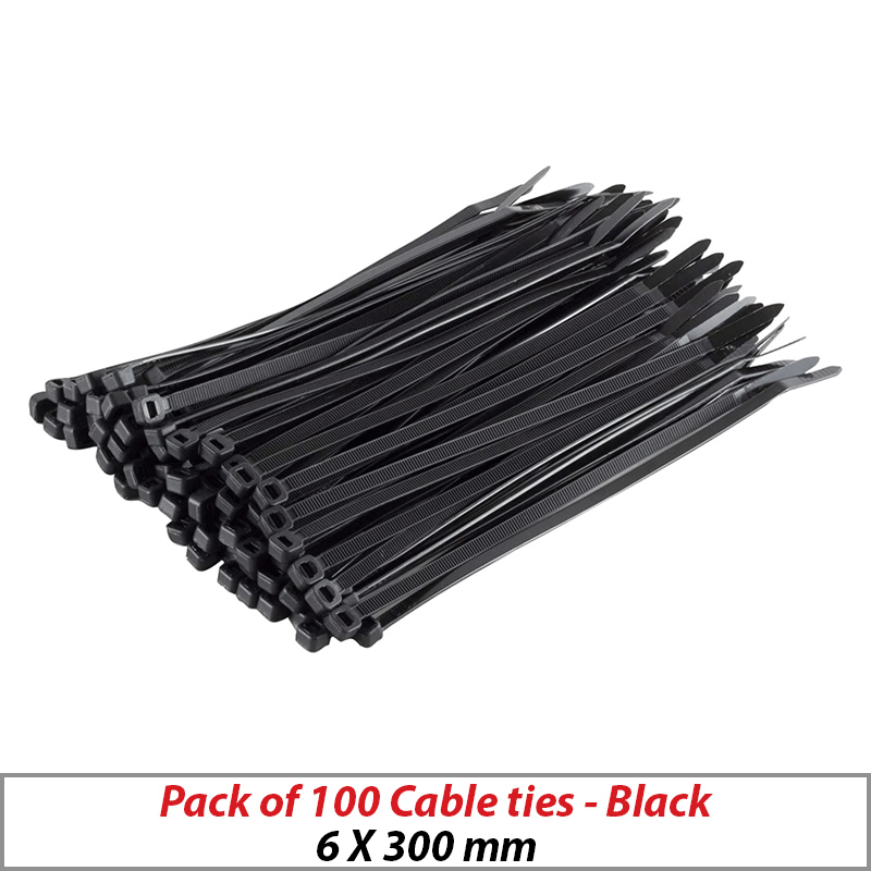 100X SELFLOCKING CABLE TIES THICK BLACK CABLE TIE 6MM X 300MM ZIP TIES