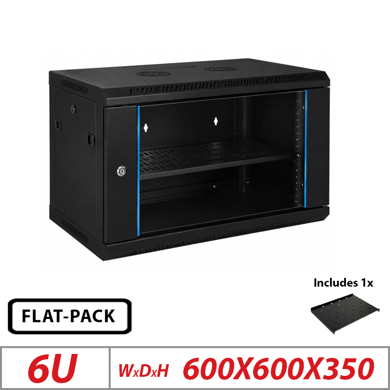 FLAT-PACK WALL MOUNT DATA CABINET WITH 1 SHELF - BLACK 6U 600MM ∙ Doris ...