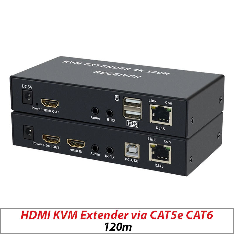 HDMI KVM EXTENDER USBA KEYBOARD MOUSE 3.5MM AUX CAT6