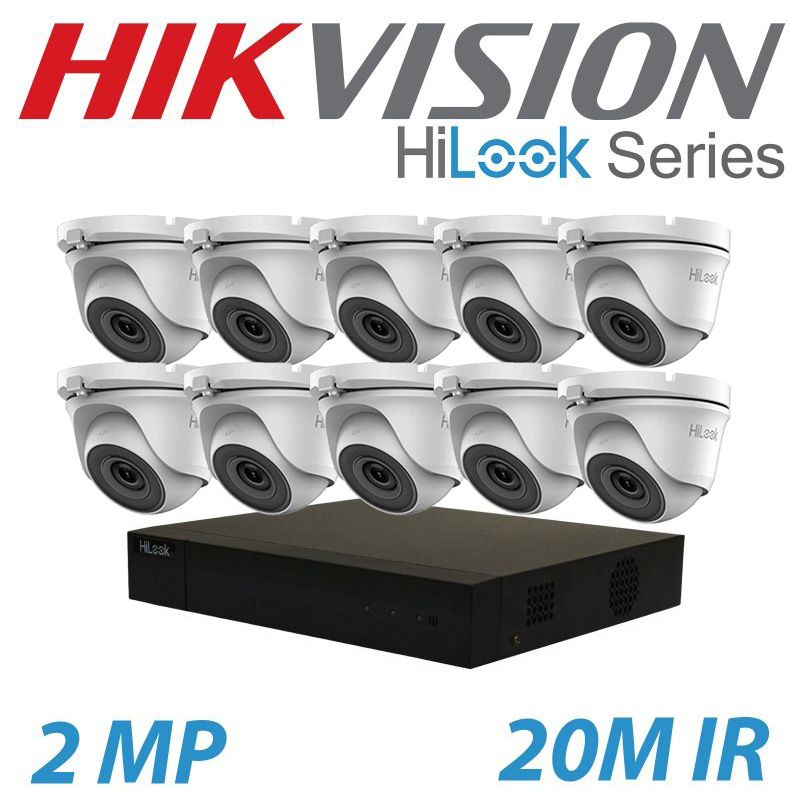 2MP 16CH DVR HIKVISION 10X HILOOK SYSTEM 20M WHITE DOME CAMERA KIT WITH BNC CABLES