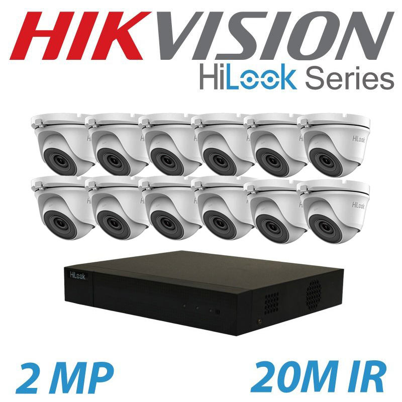 2MP 16CH DVR HIKVISION 12X HILOOK SYSTEM 20M WHITE DOME CAMERA KIT WITH BNC CABLES