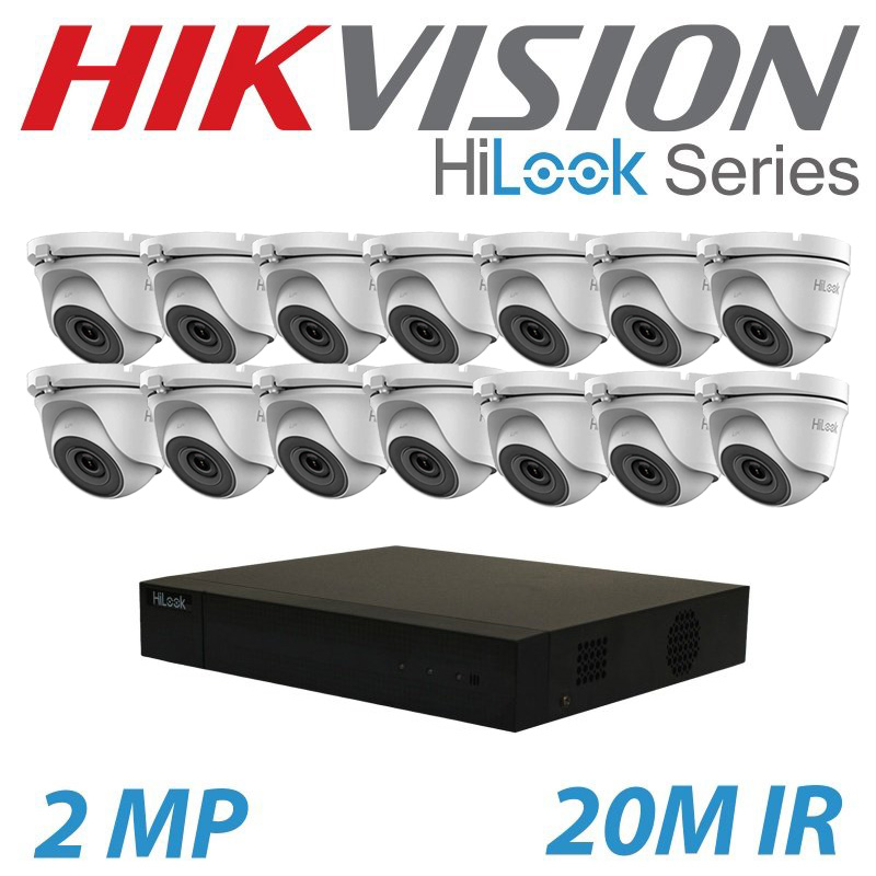 2MP 16CH DVR HIKVISION 14X HILOOK SYSTEM 20M WHITE DOME CAMERA KIT WITH BNC CABLES