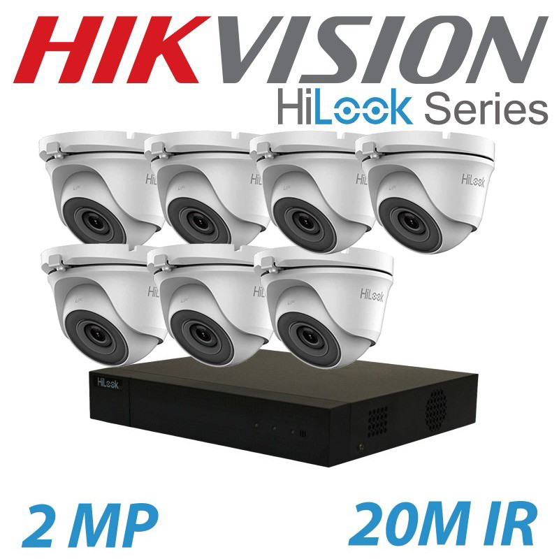 2MP 8CH DVR HIKVISION 7X HILOOK SYSTEM 20M WHITE DOME CAMERA KIT WITH BALUNS