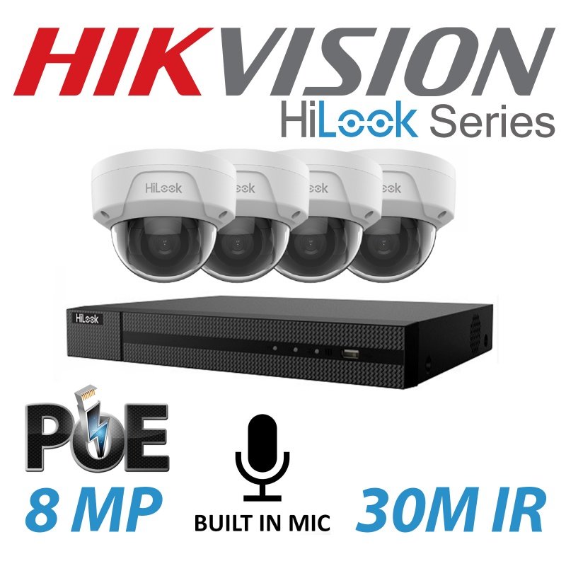 8MP 8CH HIKVISION HILOOK IP POE BUILT IN MIC SYSTEM NVR 4X KIT