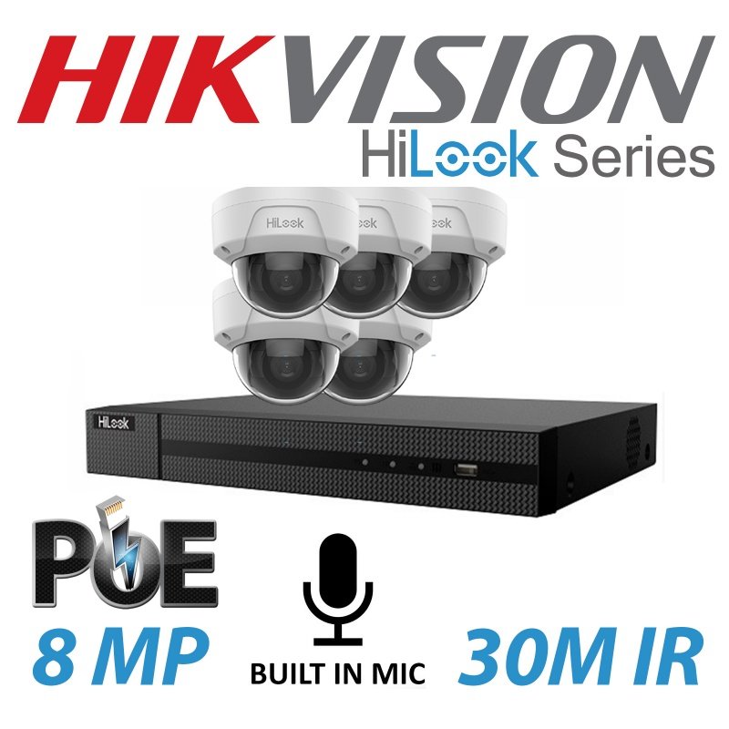 8MP 8CH HIKVISION HILOOK IP POE BUILT IN MIC SYSTEM NVR 5X KIT
