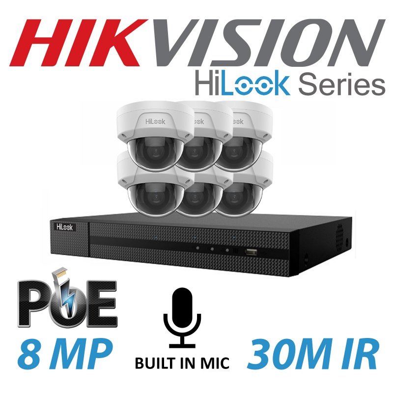 8MP 8CH HIKVISION HILOOK IP POE BUILT IN MIC SYSTEM NVR 6X KIT