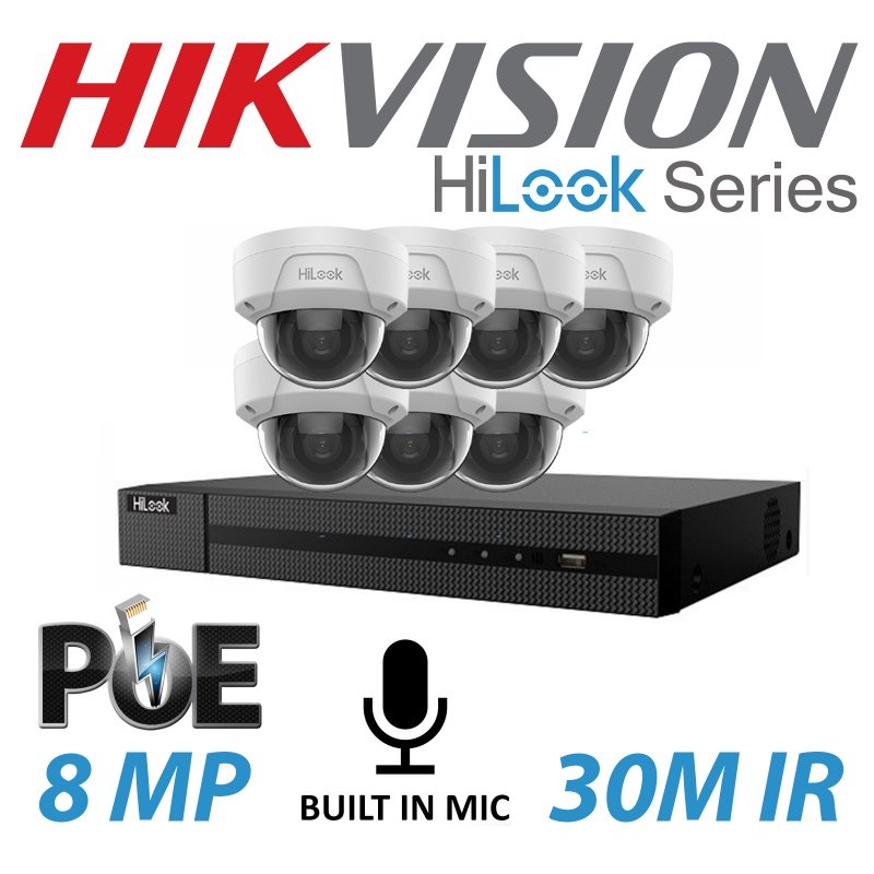 8MP 8CH HIKVISION HILOOK IP POE BUILT IN MIC SYSTEM NVR 7X KIT