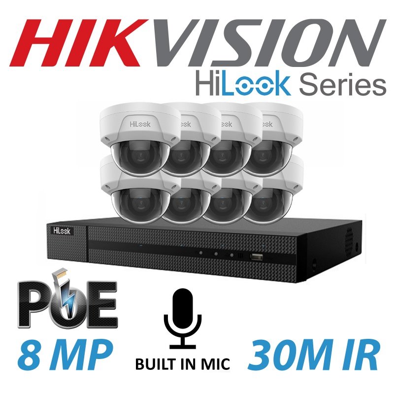 8MP 8CH HIKVISION HILOOK IP POE BUILT IN MIC SYSTEM NVR 8X KIT