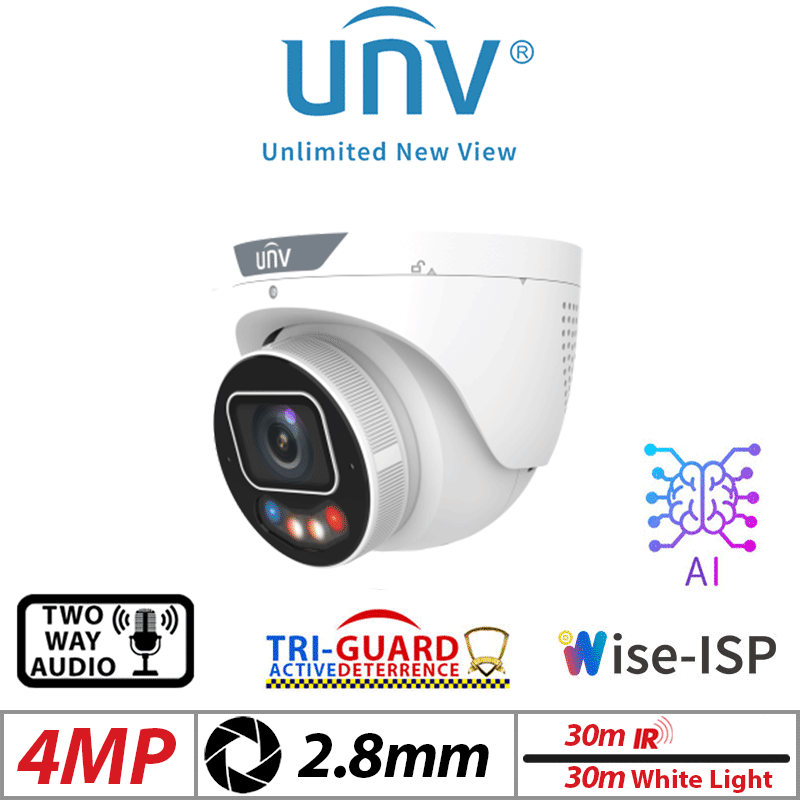 UNIVIEW 4MP NETWORK CAMERA TRI-GUARD 3.0, AI, OWLVIEW PLUS, 2.8MM WHITE ...