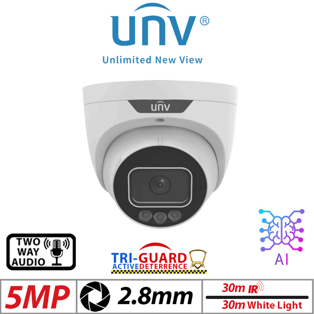 5MP UNIVIEW Tri-Guard 2.0 Series DEEP LEARNING NETWORK CAMERA WHITE 2.8MM IPC3635SS-ADF28KMC-I1