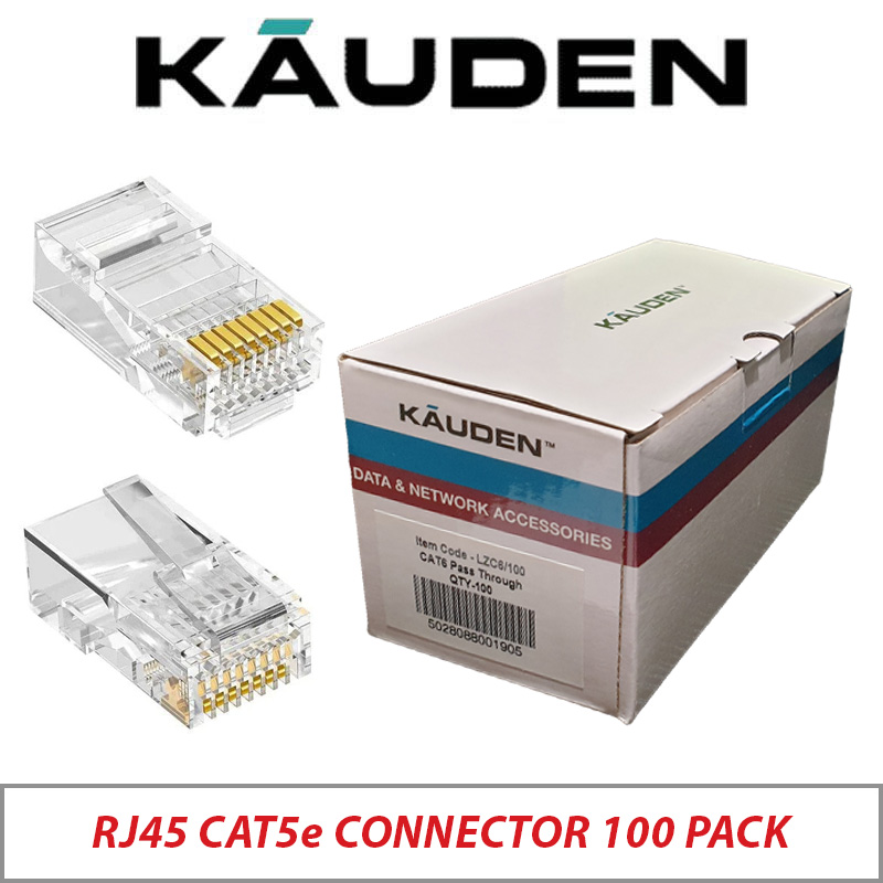 RJ45 CAT 5E CONNECTOR 100 PACK 8P8C COPPER PIN GOLD PLATED ∙ Doris CCTV