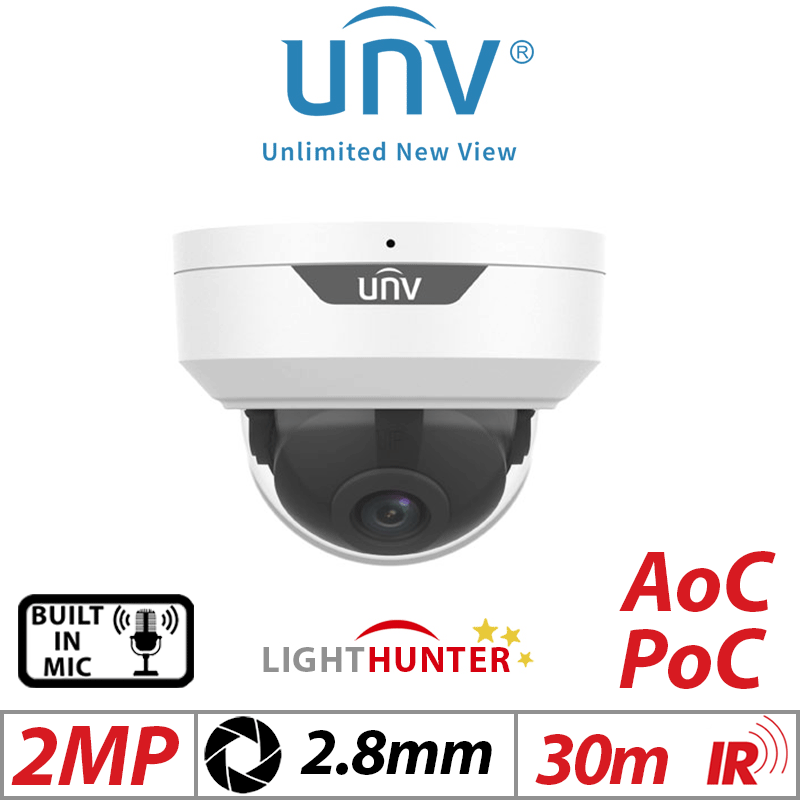 Uniview 2MP Dome Analog Camera – Lighthunter, PoC, Mic, 2.8mm, White ...